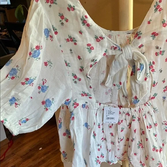 Free People White Floral Blouse - Picture 5 of 7